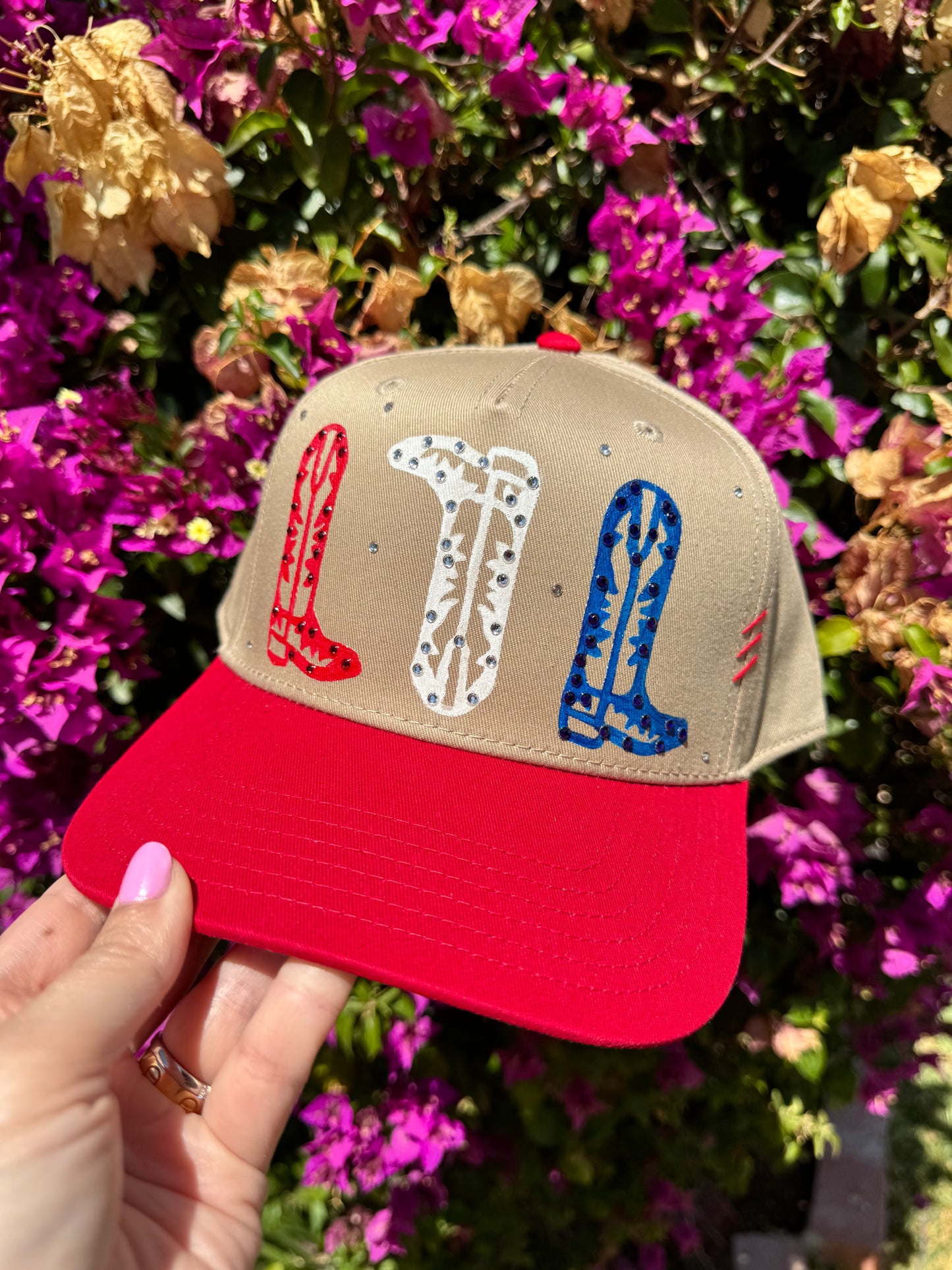 Hand-Painted Cowboy Boot Hat - Red, White, & Blue