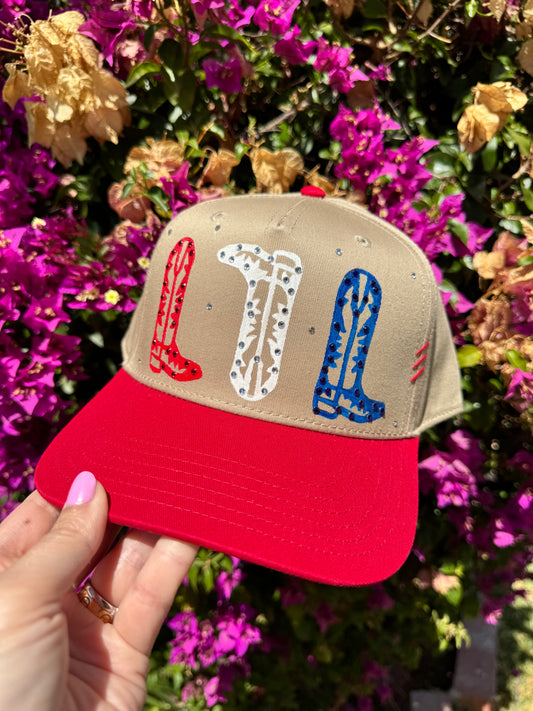 Hand-Painted Cowboy Boot Hat - Red, White, & Blue